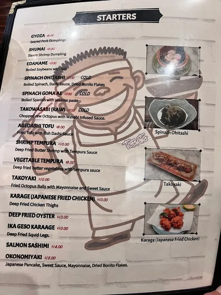 menu of Tabata Ramen & Yakitori Bar