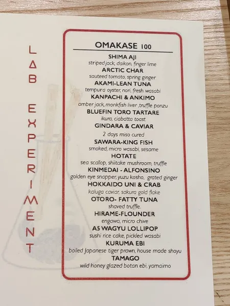 menu of Sushi Lab - East Village