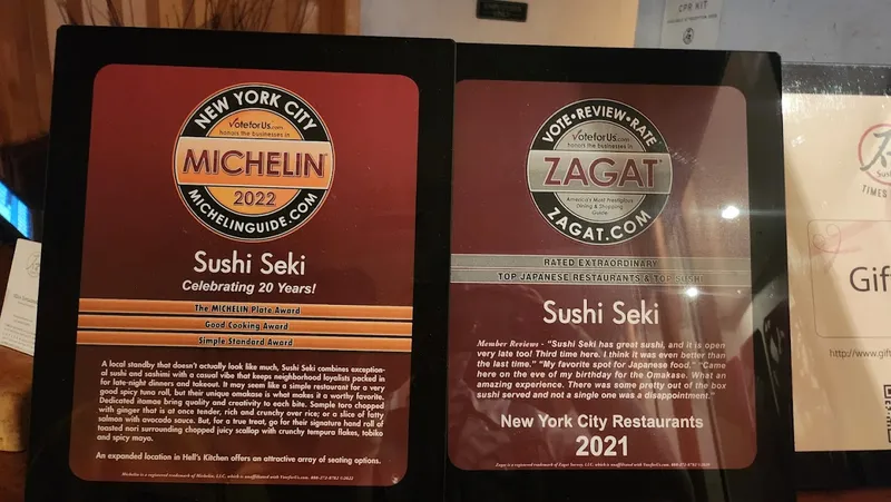 menu of Sushi Seki Times Square