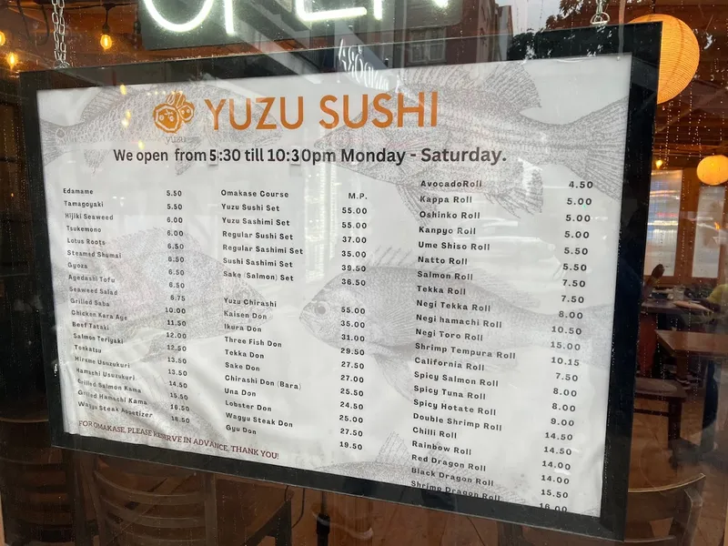 menu of YUZU Premium Sushi New York