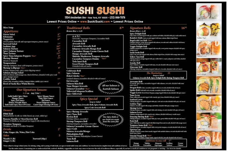 menu of Sushi Sushi