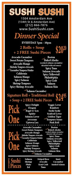 menu of Sushi Sushi