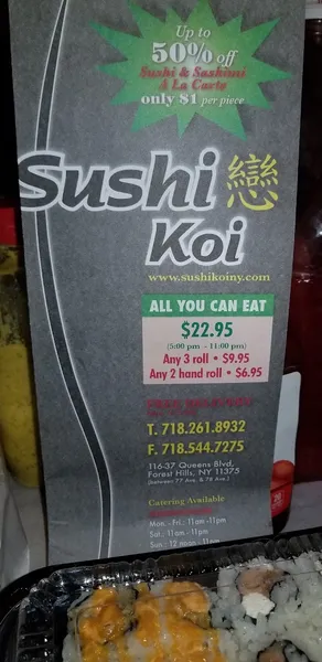 menu of Sushi Koi