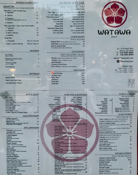 menu of Watawa Sushi