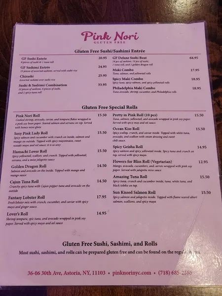 menu of Pink Nori