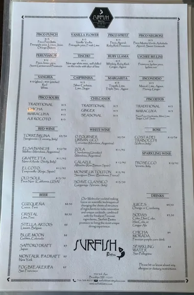 menu of Surfish Bistro