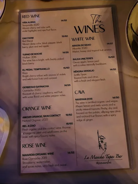 menu of La Mancha Tapas Bar Restaurant