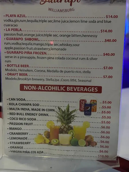 menu of Guarapo Latin Fusion Sports Restaurant and Bar