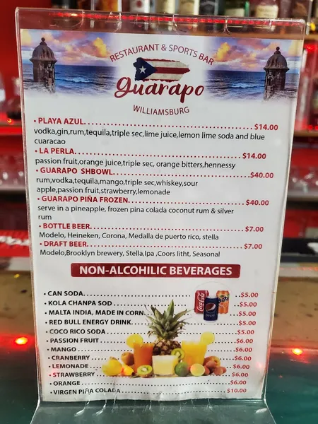 menu of Guarapo Latin Fusion Sports Restaurant and Bar