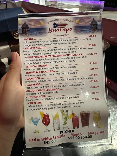 menu of Guarapo Latin Fusion Sports Restaurant and Bar