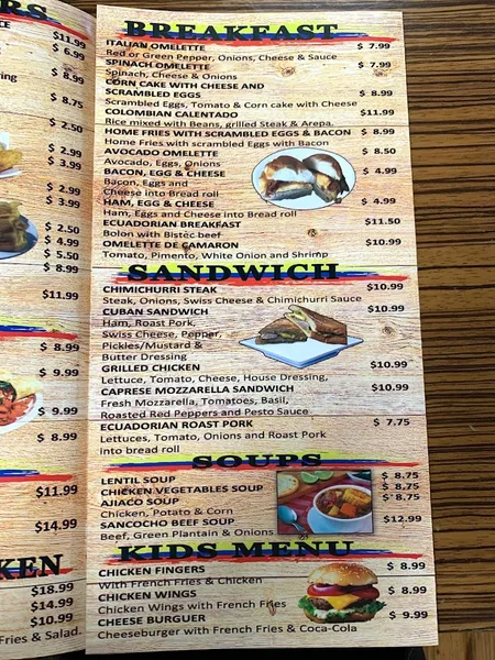 menu of Gusto Latino