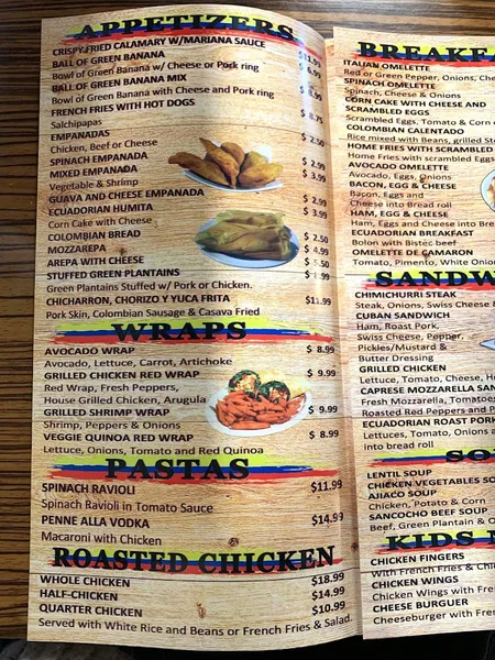 menu of Gusto Latino