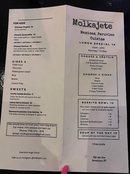 menu of Molkajete Restaurant Bar