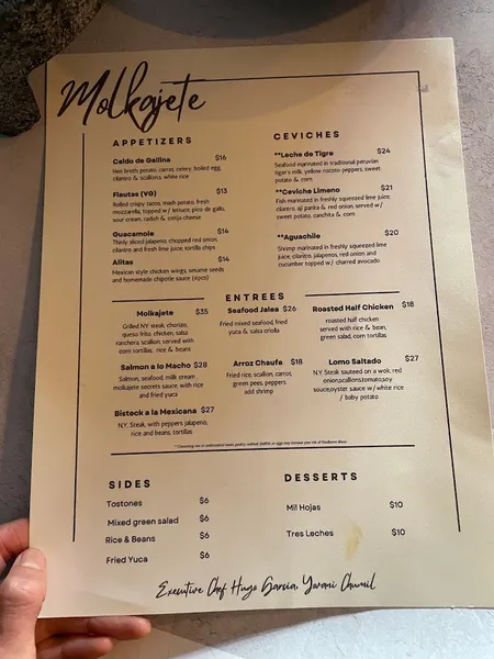 menu of Molkajete Restaurant Bar