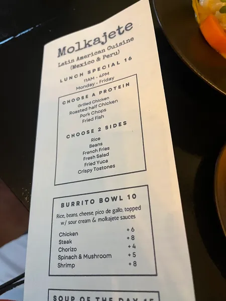 menu of Molkajete Restaurant Bar