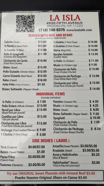 menu of La Isla