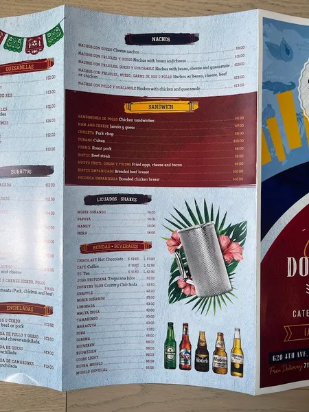 menu of El Nuevo Sabor Latino