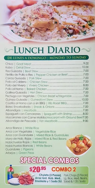 menu of El Jobito