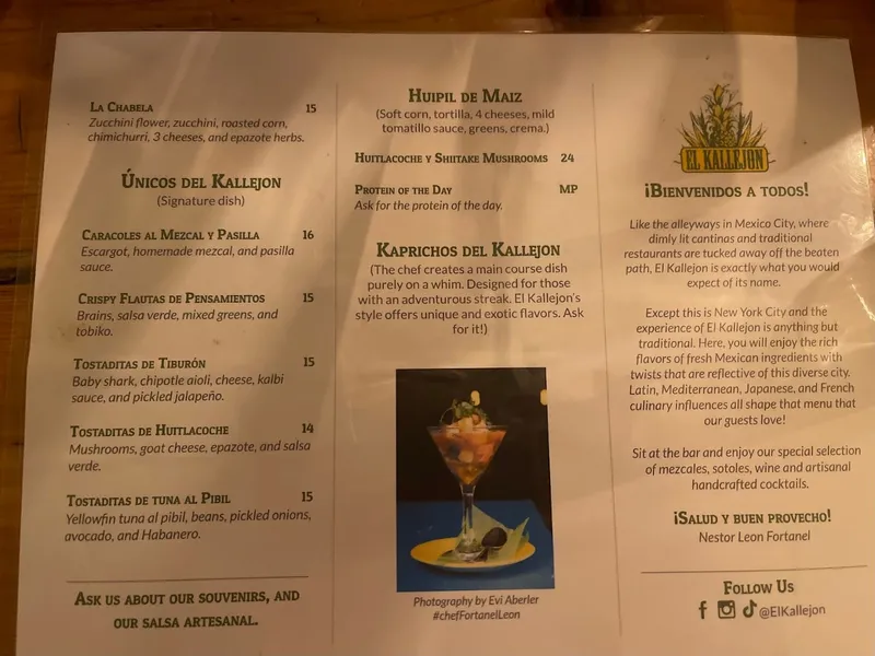 menu of El Kallejon