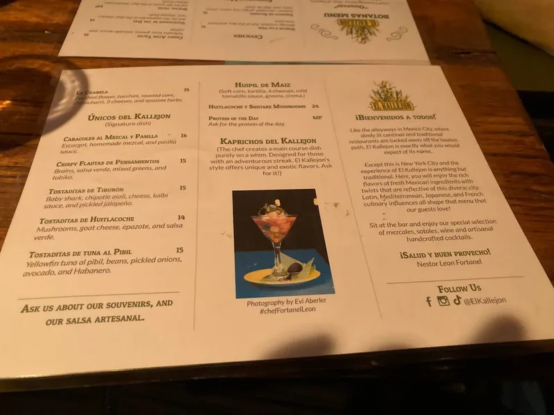 menu of El Kallejon