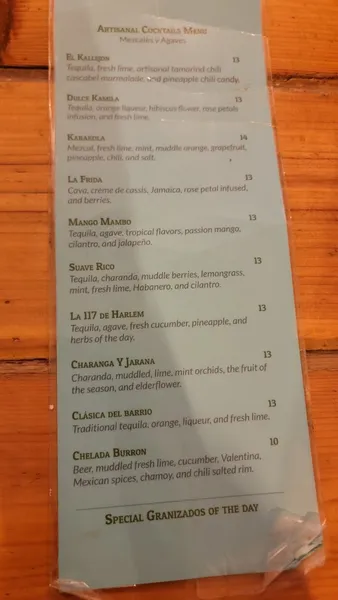 menu of El Kallejon