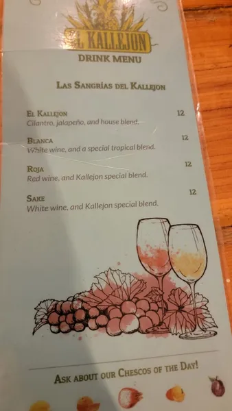 menu of El Kallejon