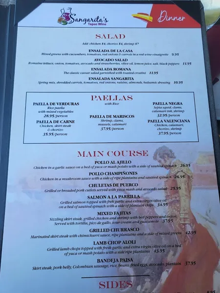 menu of Sangarita's Tapas Wine