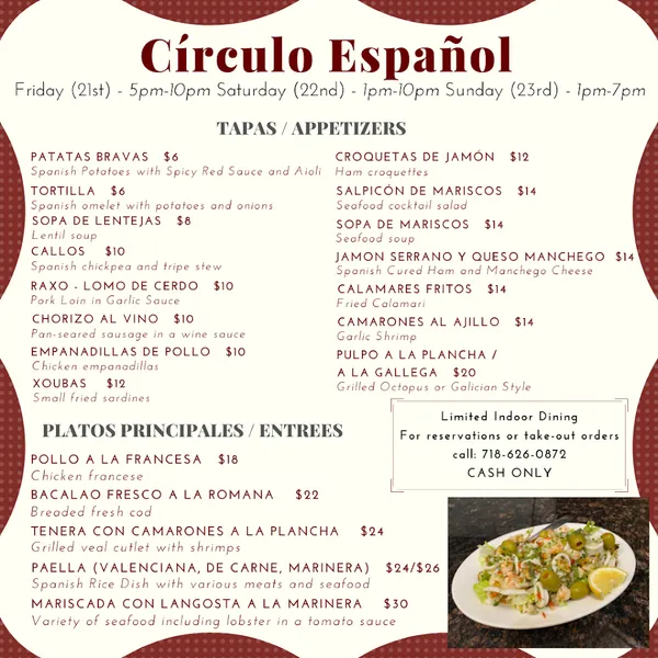 menu of Circulo Español