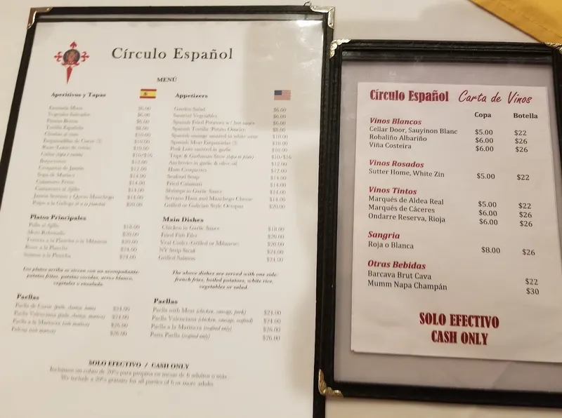 menu of Circulo Español