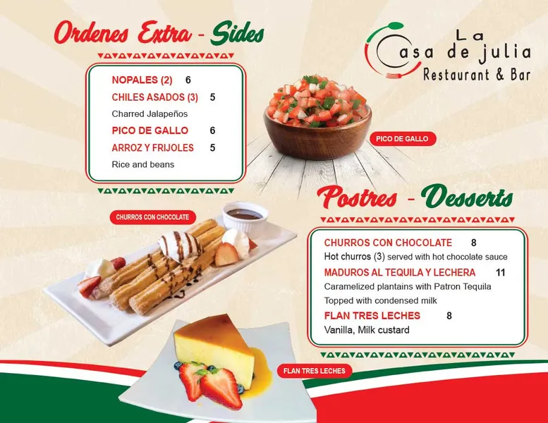 menu of LA Casa de Julia