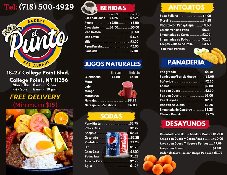 menu of El Punto Bakery & Restaurant