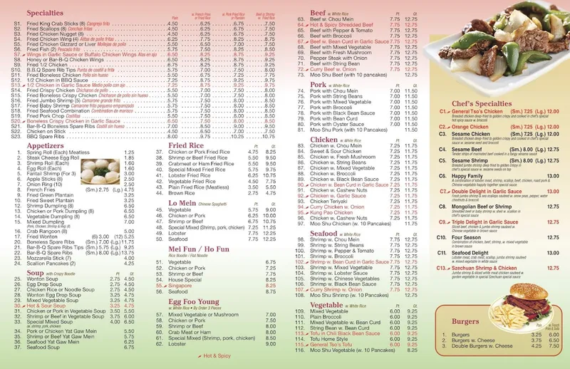 menu of No.1 Wok