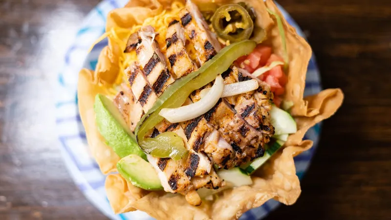 Grilled Chicken Tostada Salad Happy Fresh Tortillas Grill