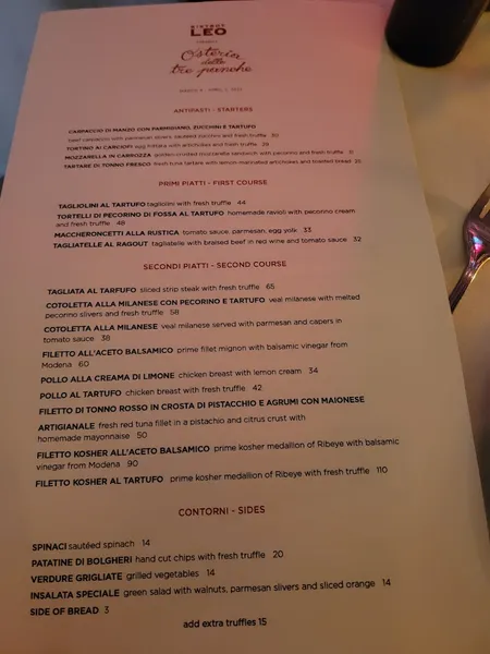 menu of Bistrot Leo