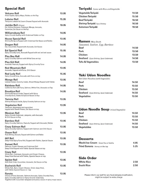 menu of Sushi & Noodles