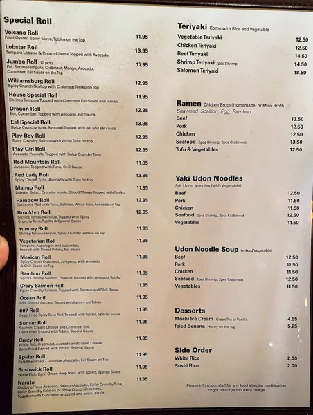 menu of Sushi & Noodles