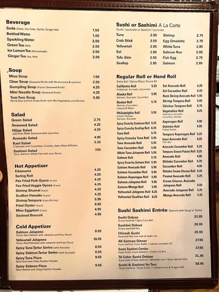 menu of Sushi & Noodles