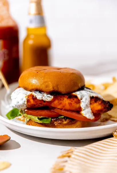 Buffalo Chicken Tender Sandwich Blue Collar Burger