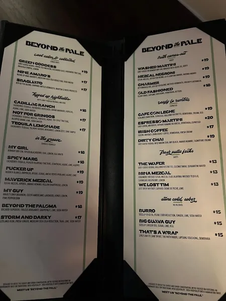 menu of Beyond The Pale