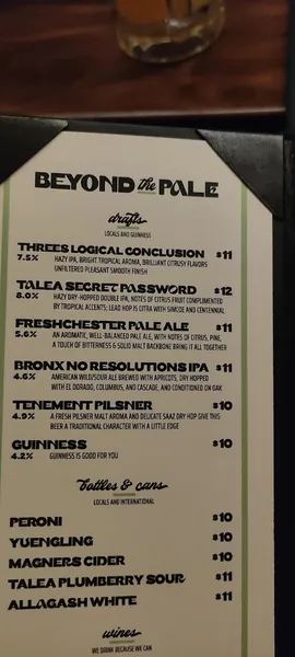 menu of Beyond The Pale