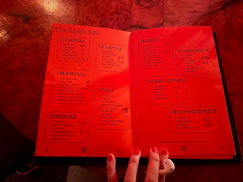 menu of South Soho Bar