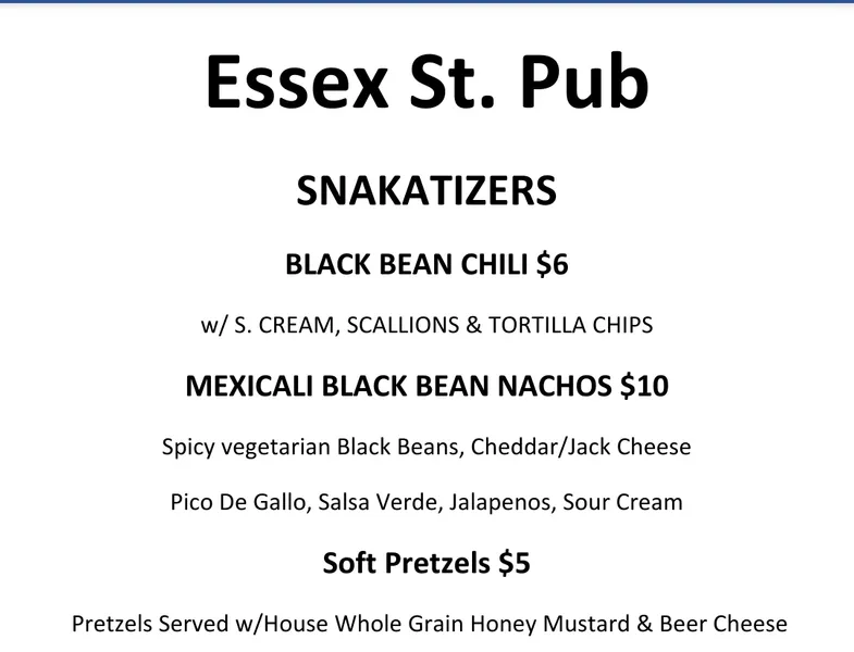 menu of Essex St. Pub