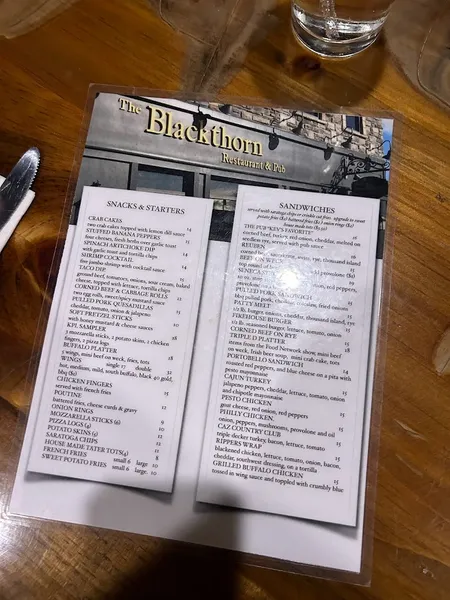 menu of The Blackthorn Restaurant & Pub