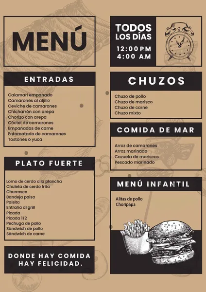 menu of El Paisa Bar