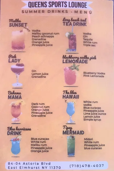 menu of Queens Sports Lounge