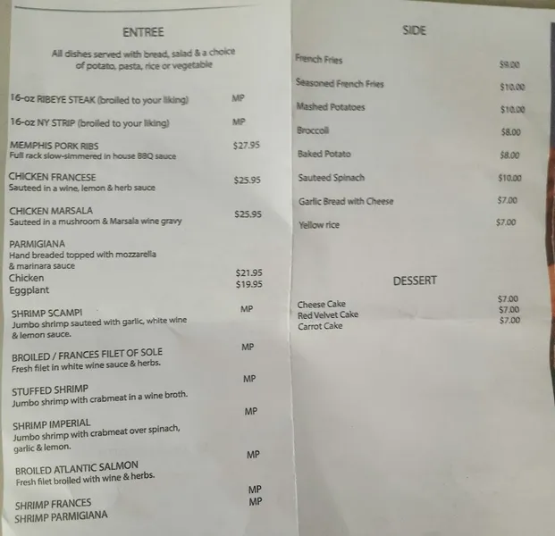 menu of Queens Sports Lounge