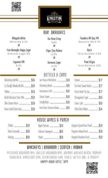 menu of Kingston Public House