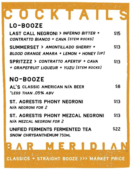 menu of Bar Meridian