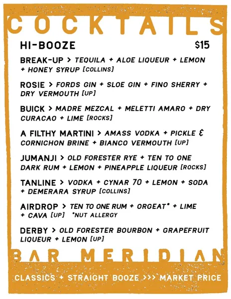 menu of Bar Meridian