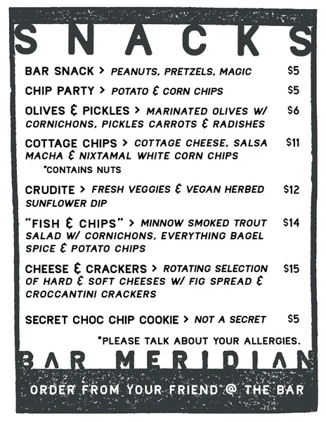 menu of Bar Meridian